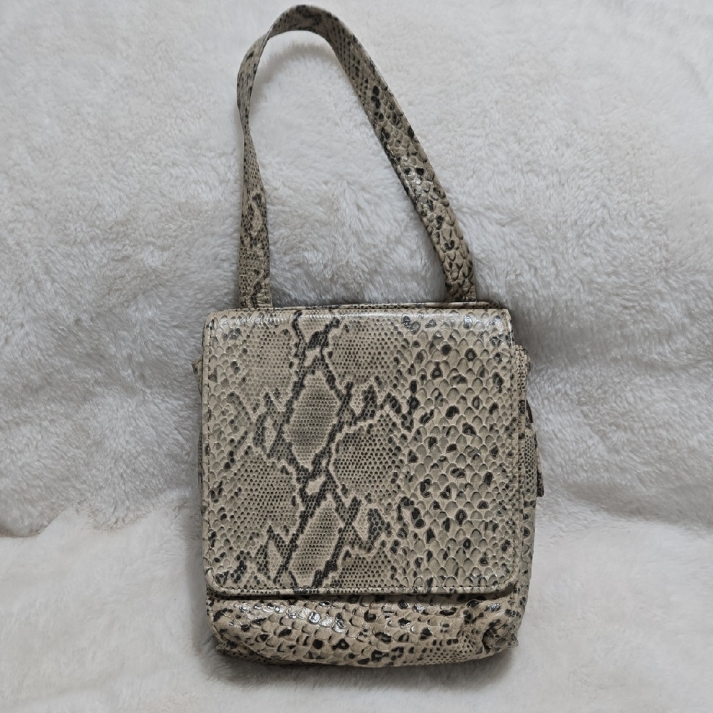 Tan Shoulder Bag with Snakeskin Pattern